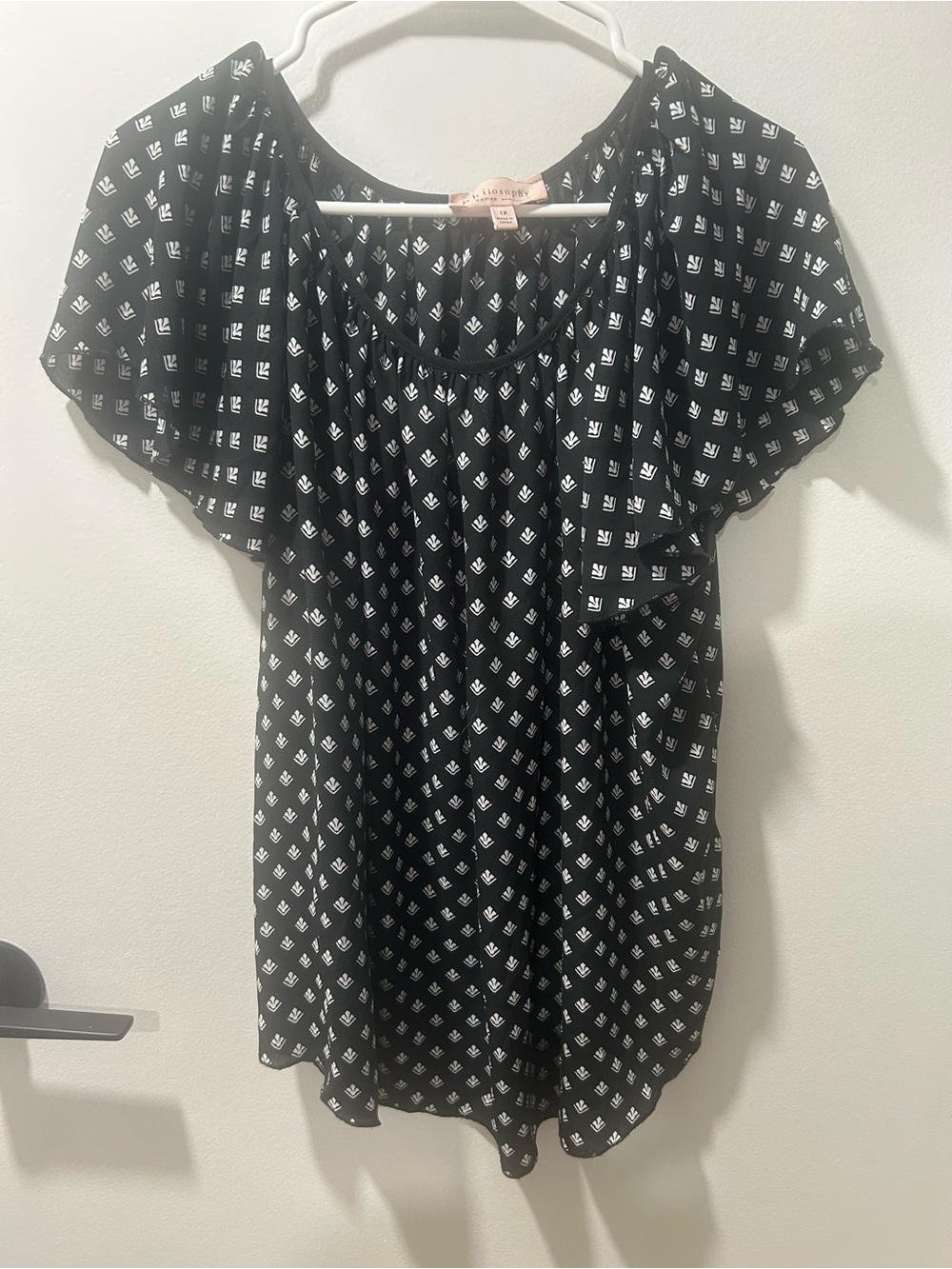 Philosophy Black & White Flutter Sleeve Blouse - 1X